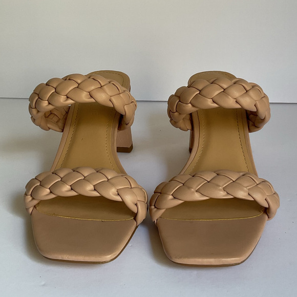 Wide Cushionaire Iris Braided Block Heel Sandals Nude Size 8W Square Toe - Picture 3 of 13